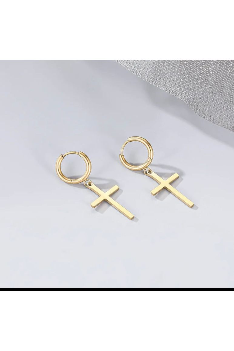 DAINTY 18K GOLD CROSS PENDANT EARRINGS
